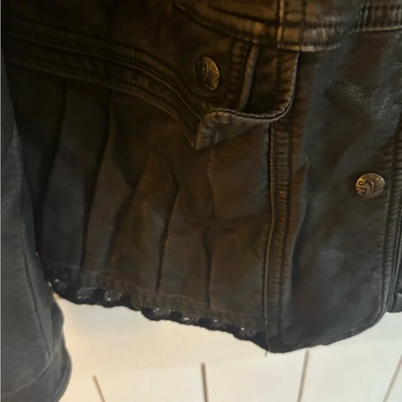 Washed Black Leather Jacket with Hood - Picture 3 of 8